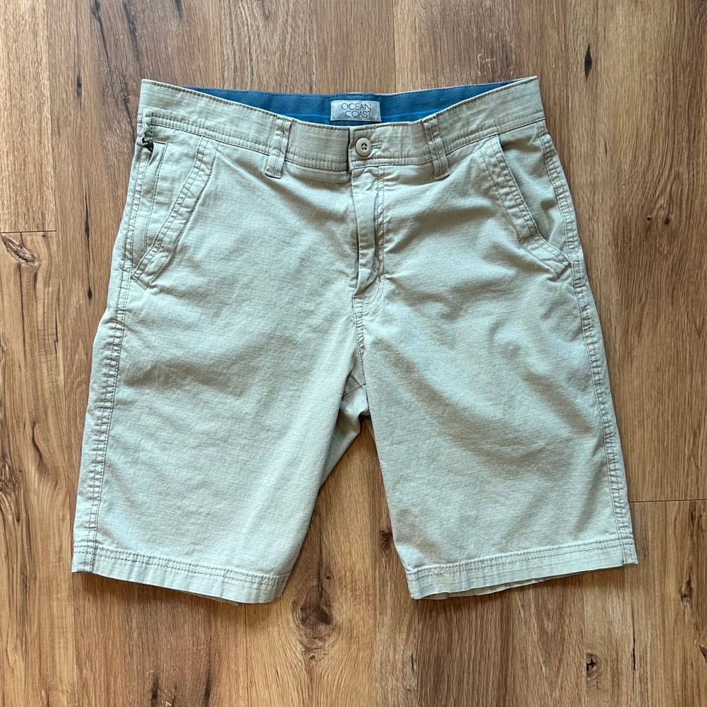 Ocean Coast Mens Khaki Tan Ripstop Stretch Flat Front Shorts Size 32